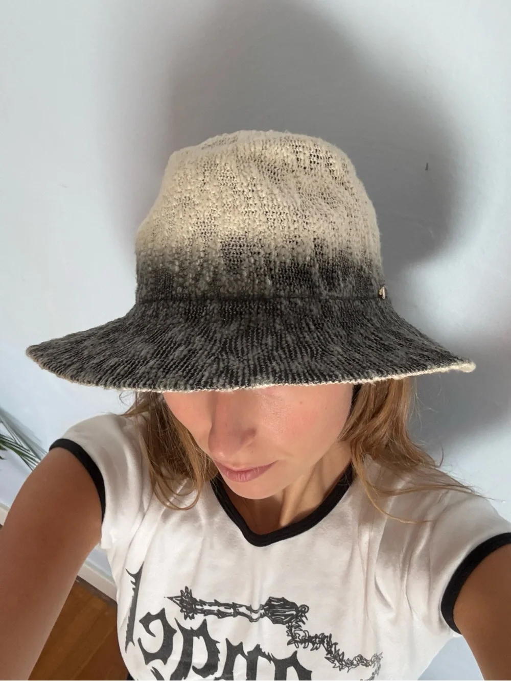 Theodora & Callum Cream to Gray Ombre Knit Bucket Hat